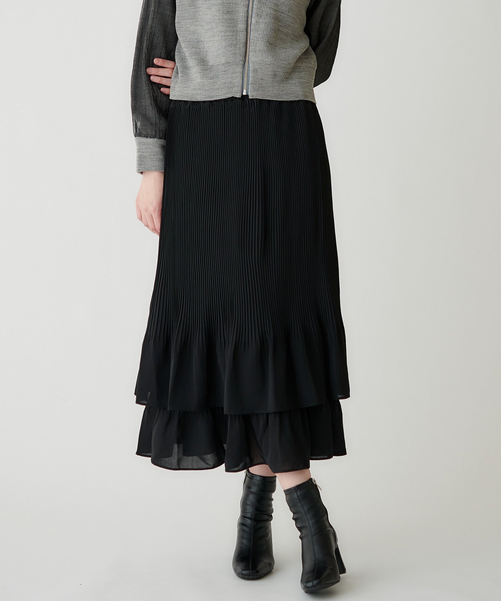 ジョーゼット細プリーツティアードスカート – FACE SANS FARD