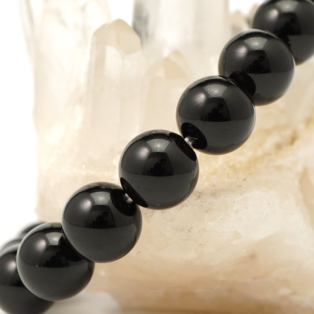 モリオン 10mm 丸玉 ブレスレット アクセサリー 内周 約16cm 黒水晶